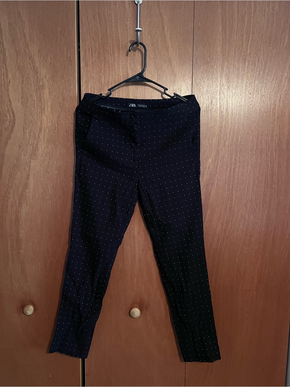 Zara Navy Trousers with White Micro Dot Pattern